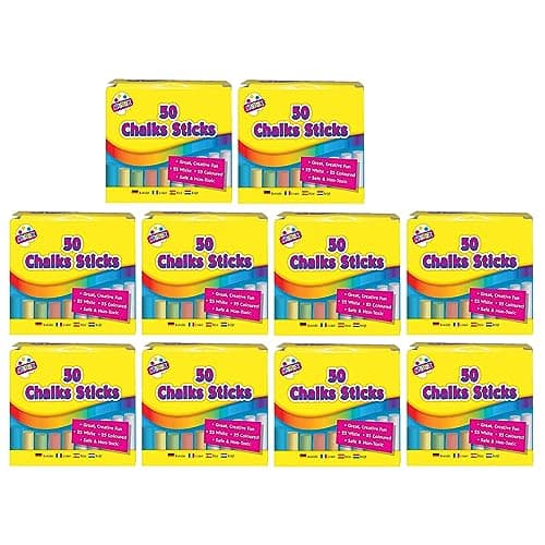 Image of (Pack of 10) Anti-Dust Chalk Sticks 50 Pcs Smooth Texture Makes Writing & Drawing on Blackboards Easy Sidewalk Chalk Bulk for Outdoor Art Play, Paint on Chalkboard- Assorted Colour