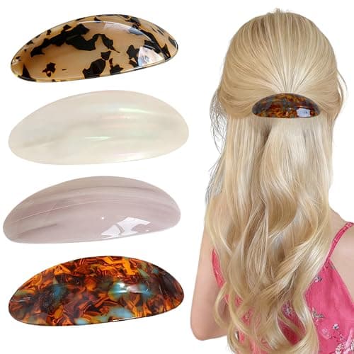 Image of 4 PCS Hair Barrette, Oval Large Acetate Hair Clips with Snap Closure, French Vintage Hair Accessories for Women Girls Thick Hair