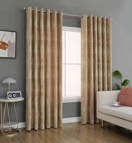 Image of Eyelet Curtains for Bedroom Living Room Jacquard Ring Top Readymade Lined Curtains for Home & Office Pair Panel with Tie Backs (Virginia Gold, W 46” X L 54”)