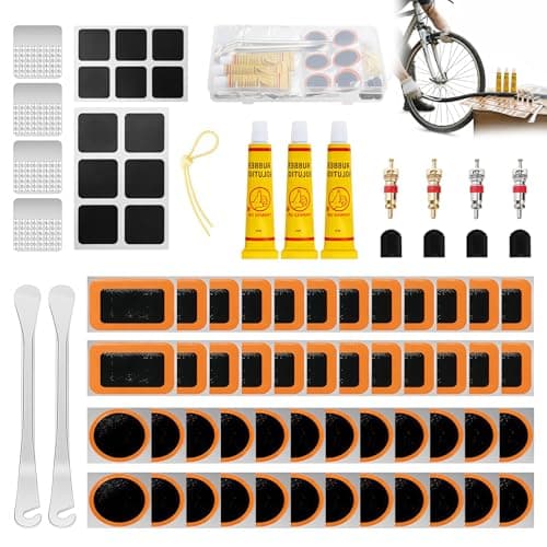Image of AONAT 79 PCS Bike Tyre Puncture Repair Kit with 48 PCS Self-Adhesive Patches, Glue, Tyre Levers, Portable Storage Case for Road, Mountain, Commuter Bikes & Motorcycles