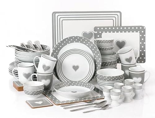Image of 56PC Grey Heart Dinner Set - NO Cutlery