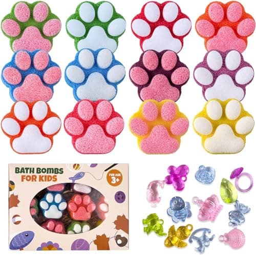 Image of Bath Bomb for Kids, 12 Pcs Colorful Handmade Natural Bath Ball with Surprise Sparkling Crystal Toys, SPA Fizzy Bath Bomb Gift Set for Girl Boy at Christmas, Birthday, Easter