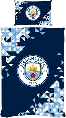 Image of FOCO Manchester City FC Single Duvet Cover Bedding Set – Official Football Merchandise – Blue Polycotton, Soft & Breathable – Reversible Design with Pillowcase – Kids & Adult Man City Fan Gift