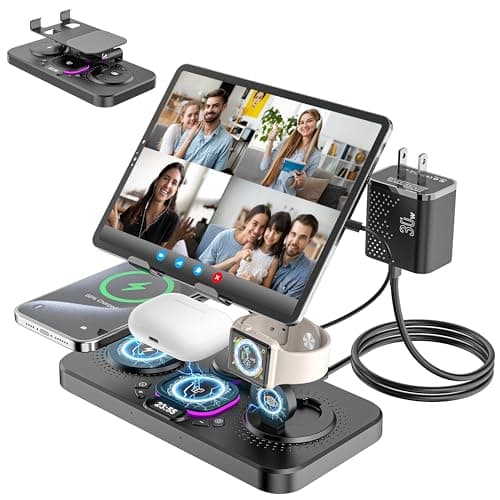 Image of Upgrade Wireless Charging Station with Clock & 7 Color Ambient Light, for iPhone17/16/15 Series, Apple Watch 11 10 9, AirPods 4/3/2, 30W desk wireless charger, Multiple Devices iPad Samsung Stand Dock