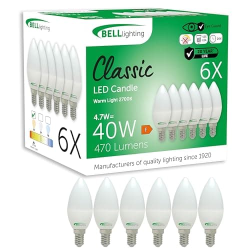 Image of BELL Lighting E14 LED Candle Bulbs 6 Pack | 4.7W 470lm Warm White 2700K | Non-Dimmable Small Edison Screw Light Bulbs | Energy Saving Candle Bulb | 40W Equivalent SES E14 Candle Bulb for Lamps