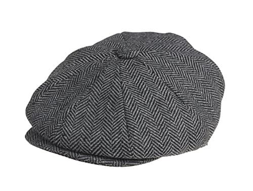 Image of PEAKY BLINDERS 8 Piece 'Newsboy' Style Flat Cap -Melton Wool (Large (59cm), Grey Herringbone)