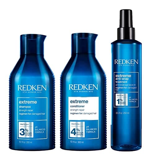 Image of Redken Care Set with Shampoo, Conditioner & Anti-Snap Spray for Brittle and Damaged Hair, Anti Hair Breakage, with Interlock Protein Network, Extreme
