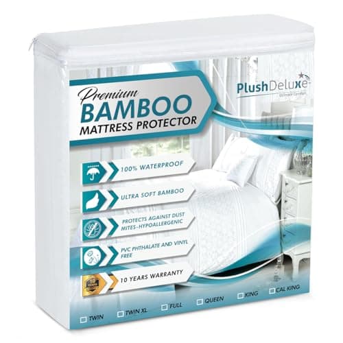 Image of PlushDeluxe Bamboo Mattress Protector Waterproof, Hypoallergenic & Ultra Soft Breathable Cover & Protection - Free PVC, Phthalate (Double Size)