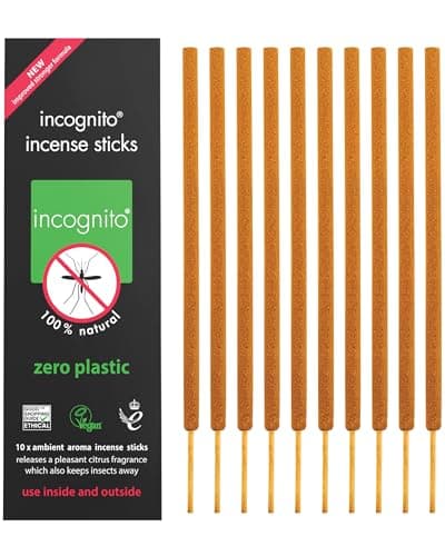 Image of INCOGNITO AntiMosquito Citronella incense Sticks sticks Lasting Up To 2 hours Insect and Mosquito Repellent Suitable For Indoors Outdoors Citronella Natural Refreshing Incense Burners, Black, 10 count