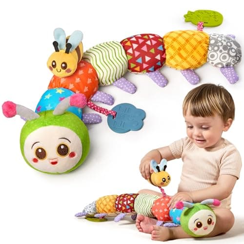 Image of TUMAMA KIDS Colourful caterpillar baby toy with rattles, crackles, squeakers and teething rings - perfect for your baby's sensory development