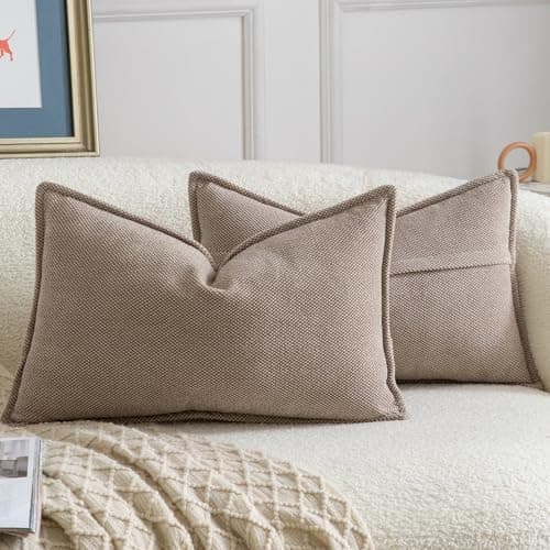 Image of Madizz Decorative Chenille Light Taupe Cushion Covers 30x50 cm Pack of 2 Throw Pillows for Couch Sofa Boho Accent Pillow Cases for Bed Cushion for Bedroom Living Room Modern Home Decor