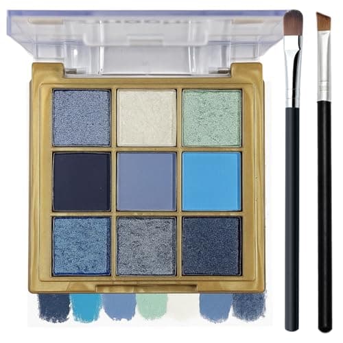 Image of 9-Color Eyeshadow Palette – Matte & Shimmer Shades in Navy, Sky Blue, Aqua & Silver – Highly Pigmented Long-Lasting Waterproof Eye Makeup for Women, Smoky & Daily Looks