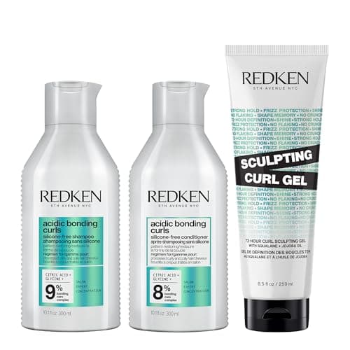 Image of REDKEN Acidic Bonding Curls Shampoo 300ml, Conditioner 300ml, & Sculpting Curl Gel 250ml Styling Set For Damaged Curly & Coily Hair, Enhance Curl Pattern