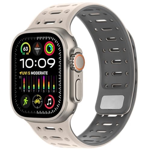 Image of Amizee Compatible with Apple Watch Strap 49/46/45/44/42/41/40/38mm Men, Silicone Breathable Magnetic Band for iWatch Ultra 3/2/1 Series 11 10 9 8 7 6 5 4 SE3/2/1 (49/46/45/44/42mm, Beige/Gray)