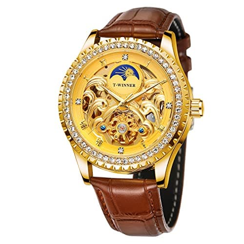 Image of FORSINING Men's Watches Mechanical Retro Tourbillon Moon Phase Wrist Watch