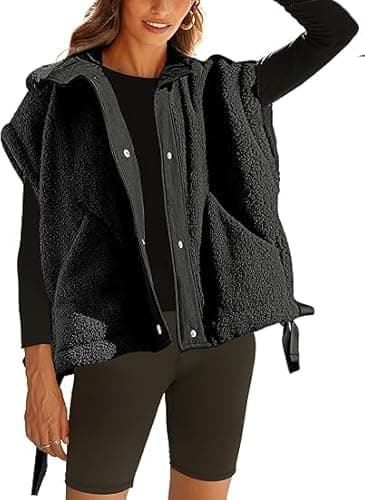 Image of Omoone Women's Sherpa Vest Oversized Fleece Lined Gilet with Pockets Casual Button Down Body Warmer