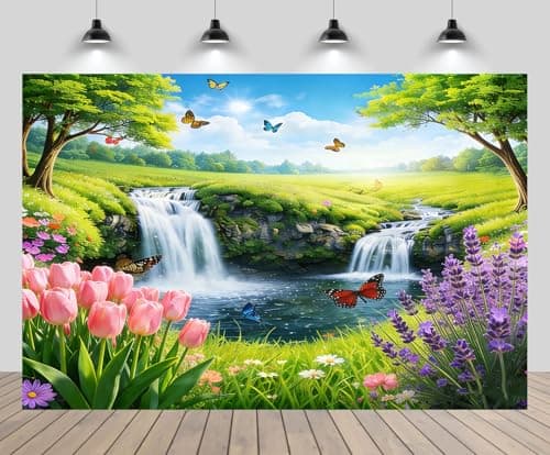 Image of CHNBGPRO 1.5m x 1m Spring Enchanted Garden Backdrop Fairytale Forest Floral Butterfly Wonderland Waterfall Scenery Background Girl Kids Birthday Decor Photo Props Wallpaper