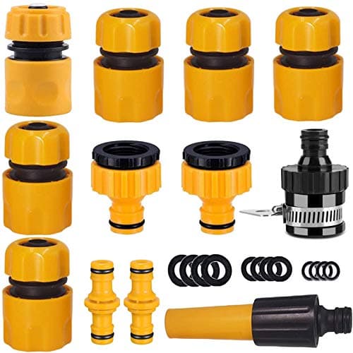 Image of Hose Connector Garden Hose Fitting Set.1Nozzle,5 Hose End Quick Connector,1Hose Waterstop Accessory,2 Double Male Snap Connector,2 HosePipe Tap Fitting 1/2 Inch and3/4 Inch Size 2-in-1etc
