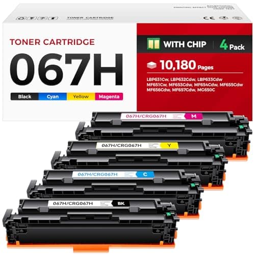 Image of 067 Toner Cartridge Set with Chip - Replacement for Canon 067H Compatible for Color ImageClass MF656Cdw LBP632Cdw MF654Cdw MF653Cdw LBP633Cdw MF650C LBP630C Printer - 4 Pack Black Cyan Magenta Yellow