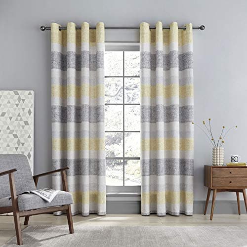 Image of Catherine Lansfield Tallin Stripe 66 x 54 Inch Eyelet Curtain Pair Ochre