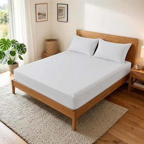 Image of DANYDude 100% Egyptian Cotton Double Fitted Sheet With 400 Thread Count And 40cm Extra Deep Elastic Corner Pockets Comfortable Double Bed Sheets