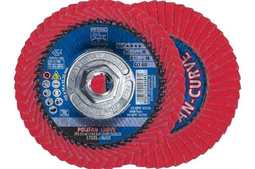 Image of PFERD 67258 POLIFAN®-Curve Radial Type Flap Disc - Ceramic Oxide, 4-1/2" Diameter, 5/8-11 Thread, 13300 RPM, 60 Grit Welding Accessory and Angle Grinder Attachment