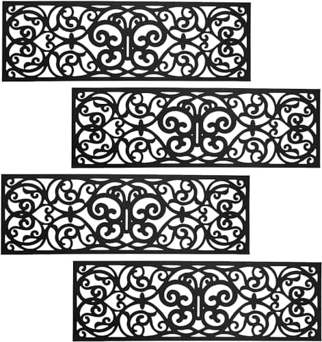 Image of Taylor & Brown Set of 8 Wrought Iron Effect Heavy Duty Rubber Stair Treads Non Slip Anti Trip Step Outdoor or Indoor Door Mat for Patio Entryway Garden Grass Stairway