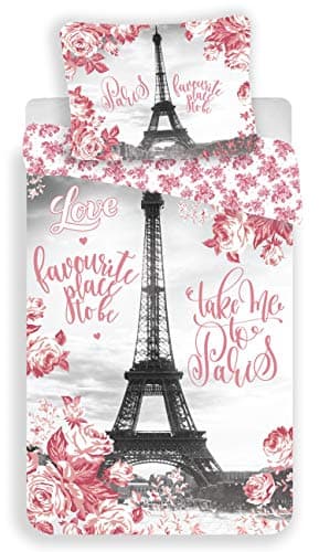 Image of Paris Eiffel Tower Roses Cotton Bedding Set