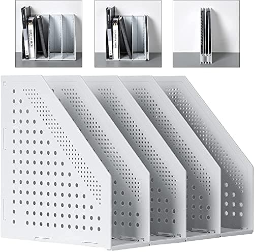 Image of Sivelike A4 File Holder Folding Bookshelf,1 Year Warranty,4 Vertical Compartments magazine file holder,Desk Organizer Document Folder for Office Organization and Storage (Light gray, 4 Compartments)