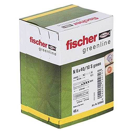 Image of Fischer 524845 6 x 40/10 mm N-S Hammer Fix Nail Screw with Plug - Zinc (45-Piece)
