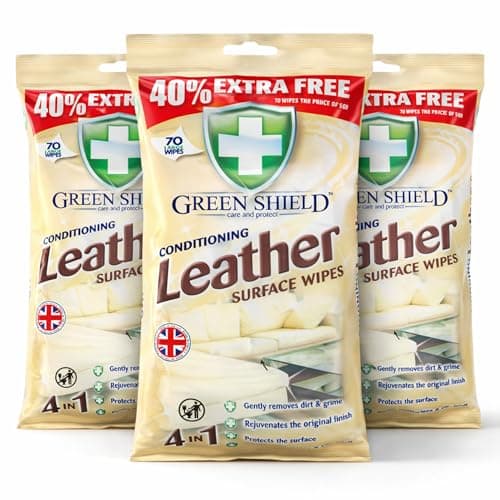 Image of Leather Cleaner and Conditioner Wipes, Pack of 3, 70 Wipes Each, Nourishes, Protects and Restores Shine for Furniture, Car Interiors and Accessories