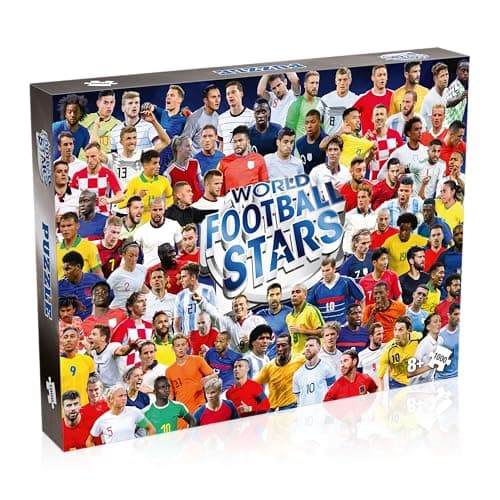 Image of Winning Moves World Football Stars 1000 Piece Jigsaw Puzzle Game, Piece together football players including Harry Kane, Pele, Maradona, Lucy Bronze and Carli Lloyd, For players aged 4 plus
