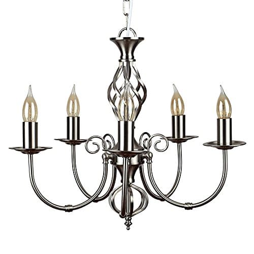 Image of MiniSun | Traditional Style Satin Nickel Barley Twist 5 Way Ceiling Light Chandelier | Home Décor, Bedside & Desk Lamp | Includes Bulb [Cool White] | Mains Wired