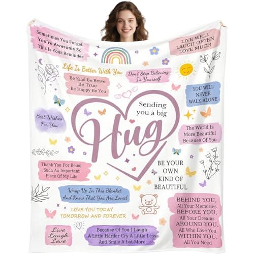 Image of Gifts for Best Friend Women Blanket 150x200 cm, Blanket Throw with Warm Words Printed on It for Her Sister Girlfriend Bestie on Birthday Christmas Flannel Hug Throw Friendship Present for All Seasons