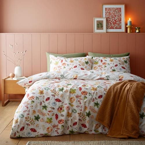 Image of Catherine Lansfield Autumn Pumpkins Reversible Double Duvet Cover Set with Pillowcases, Orange