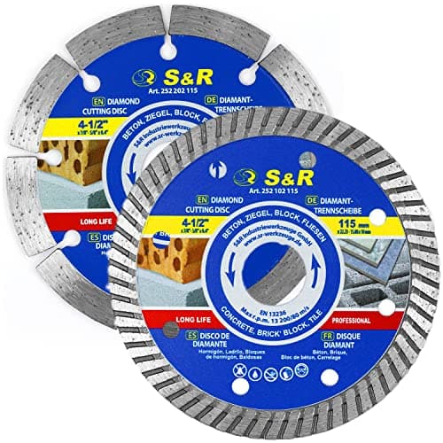 Image of S&R Diamond Cutting Disc Set 2 Pieces: 1x Segment Standard + 1x Turbo 115 x 10 x 22.2/15.88 mm for Stone, Concrete, Brick and Tiles