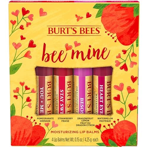 Image of Burt's Bees Lip Balm Gift Set, Pomegranate, Strawberry, Dragonfruit Lemon, Watermelon, Bee Mine, 4x4.25g