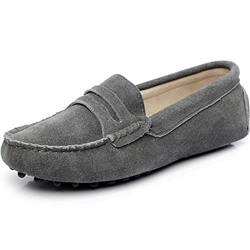 Image of Jamron Women's Classic Suede Penny Loafers Comfort Handmade Slipper Moccasins Grey 24208 UK5