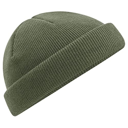 Image of Beechfield - B43R Olive Green Fisherman Style Beanie Hat - Unisex Winter Hat, Classic Knit and One Size Beenie Hat - Double Layer - 100% Recycled Polyester