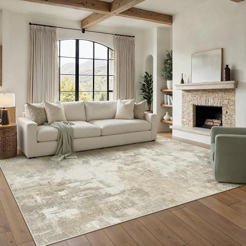 Image of PureCozy Modern Abstract Area Rug 140x200cm Beige Washable Living Room Rug Non-slip Soft Accent Carpet Area Rugs Art Floor Carpet for Living Room Bedroom Home Office Dining Room Kitchen Decor