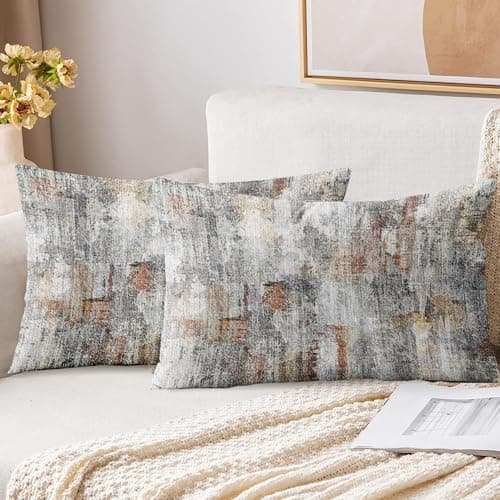 Image of XPHZZL Pack of 2 Gray/Rust Cushion Covers 30cm x 50cm Decorative Square Throw Pillow Covers Home Abstract Style Decor Pillow Cases for Sofa Bedroom Dining Room and Farmhouse 12x20 Inch