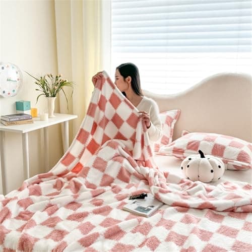 Image of Highdi Winter Blankets and Throws for Sofa Beds, Soft Warm Sofa Throw Fluffy Cozy Bed Throws Fleece Throw Blanket for Kids Adults Bedroom Couch Travel (100 * 150cm,Pink Plaid)