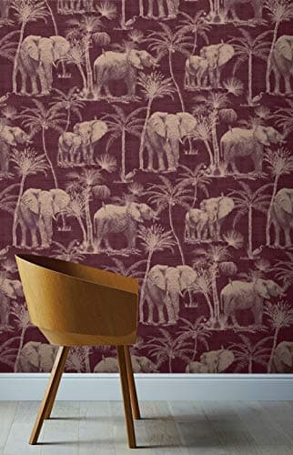 Image of Arthouse Elephant Grove Pal Trees Bird Exotic Bird Motif Flat Surface Jungle Wallpaper 610702