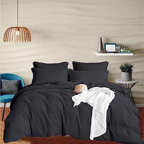 Image of EGYLIN 800 TC Egyptian Cotton Grey Duvet Cover Set Double Size 100% Long Staple Cotton Gery Quilt Cover With 2pc PillowShams, Luxurious Soft Sateen Bedding Set