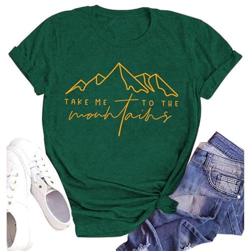 Image of SUWATOIN Hiking Shirt for Womens Nature Mountain T-Shirt Adventure Camping Tees Wild Outdoor Hike Tops Green