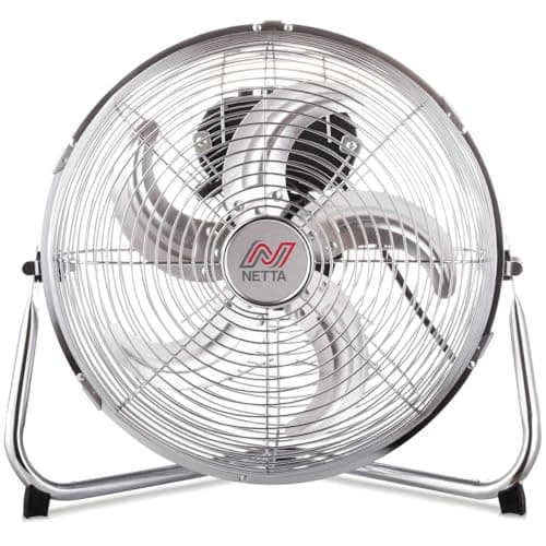 Image of NETTA Gym Floor Standing Fan 12inch - Chrome Metal Desk Fan with 5 High Velocity Blades, 3 Speed Settings & Adjustable Tilt - Powerful Portable Electric Fan for Home, Gym & Office - Chrome