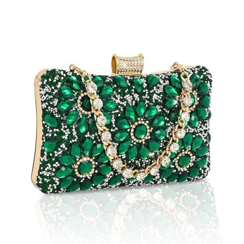 Image of AIBAOWU Rhinestone Purses for Women Rhinestone Evening Bag for Wedding Clutch Luxury Handbags Crossbody Bag for Party Prom, Emerald-b, 7.7 x 4.7 x 2.2 inches