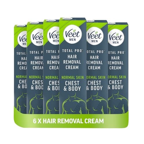 Image of Veet Men’s Hair Removal Cream, 200ml (Pack of 6, 1200ml), No Risk of Cuts, Quick and Easy, 7 Days of Smoothness, Removes Short Hair, 24 Hour Hydration
