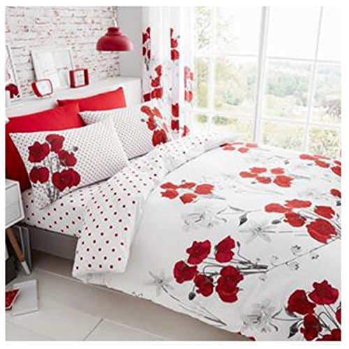 Image of Gaveno Cavailia Luxurious Poppy Bed Set with Duvet Cover and Pillow Cases, Polycotton, Red, Double