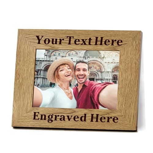 Image of Personalised Photo Frame 6x4 Picture Frames Engraved Wooden Picture Frames with Any Text for Him Her Mum Mothers Day Wedding Graduation Christmas Valentines (Landscape)